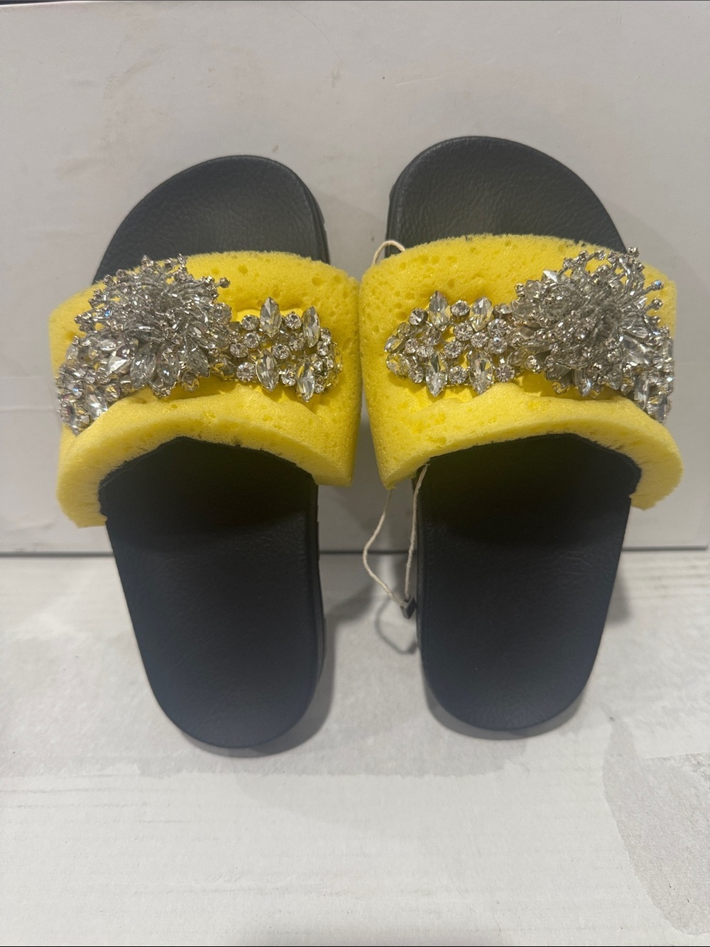 Christopher Kane Yellow Crystal-Embellished Slide Sandals with Black Footbed